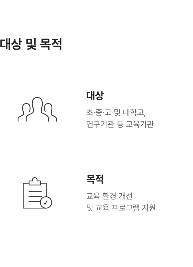 교육기관 지원사업 대상 및 목적